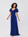 A-Line/Princess Velvet Ruched V-neck Short Sleeves Sweep/Brush Train Bridesmaid Dresses