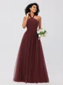 A-Line/Princess Tulle Ruffles Halter Sleeveless Floor-Length Bridesmaid Dresses