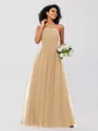 A-Line/Princess Tulle Ruffles Halter Sleeveless Floor-Length Bridesmaid Dresses