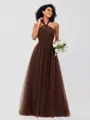 A-Line/Princess Tulle Ruffles Halter Sleeveless Floor-Length Bridesmaid Dresses