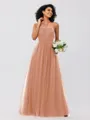 A-Line/Princess Tulle Ruffles Halter Sleeveless Floor-Length Bridesmaid Dresses