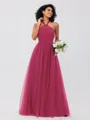A-Line/Princess Tulle Ruffles Halter Sleeveless Floor-Length Bridesmaid Dresses