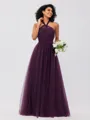 A-Line/Princess Tulle Ruffles Halter Sleeveless Floor-Length Bridesmaid Dresses