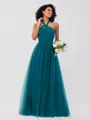 A-Line/Princess Tulle Ruffles Halter Sleeveless Floor-Length Bridesmaid Dresses