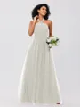 A-Line/Princess Tulle Ruffles Halter Sleeveless Floor-Length Bridesmaid Dresses