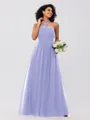 A-Line/Princess Tulle Ruffles Halter Sleeveless Floor-Length Bridesmaid Dresses