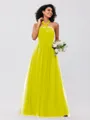 A-Line/Princess Tulle Ruffles Halter Sleeveless Floor-Length Bridesmaid Dresses