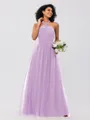 A-Line/Princess Tulle Ruffles Halter Sleeveless Floor-Length Bridesmaid Dresses
