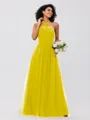 A-Line/Princess Tulle Ruffles Halter Sleeveless Floor-Length Bridesmaid Dresses