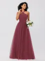 A-Line/Princess Tulle Ruffles Halter Sleeveless Floor-Length Bridesmaid Dresses