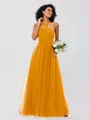 A-Line/Princess Tulle Ruffles Halter Sleeveless Floor-Length Bridesmaid Dresses
