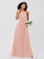 A-Line/Princess Tulle Ruffles Halter Sleeveless Floor-Length Bridesmaid Dresses