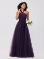 A-Line/Princess Tulle Ruffles Halter Sleeveless Floor-Length Bridesmaid Dresses