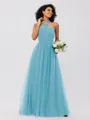 A-Line/Princess Tulle Ruffles Halter Sleeveless Floor-Length Bridesmaid Dresses
