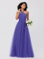 A-Line/Princess Tulle Ruffles Halter Sleeveless Floor-Length Bridesmaid Dresses
