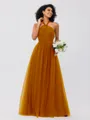 A-Line/Princess Tulle Ruffles Halter Sleeveless Floor-Length Bridesmaid Dresses