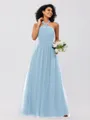 A-Line/Princess Tulle Ruffles Halter Sleeveless Floor-Length Bridesmaid Dresses