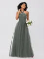 A-Line/Princess Tulle Ruffles Halter Sleeveless Floor-Length Bridesmaid Dresses