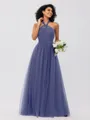 A-Line/Princess Tulle Ruffles Halter Sleeveless Floor-Length Bridesmaid Dresses
