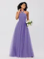 A-Line/Princess Tulle Ruffles Halter Sleeveless Floor-Length Bridesmaid Dresses