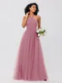 A-Line/Princess Tulle Ruffles Halter Sleeveless Floor-Length Bridesmaid Dresses