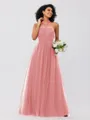 A-Line/Princess Tulle Ruffles Halter Sleeveless Floor-Length Bridesmaid Dresses
