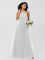 A-Line/Princess Tulle Ruffles Halter Sleeveless Floor-Length Bridesmaid Dresses