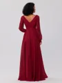 A-Line/Princess Chiffon Ruched V-neck Long Sleeves Floor-Length Bridesmaid Dresses