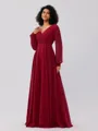 A-Line/Princess Chiffon Ruched V-neck Long Sleeves Floor-Length Bridesmaid Dresses