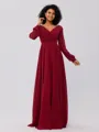A-Line/Princess Chiffon Ruched V-neck Long Sleeves Floor-Length Bridesmaid Dresses