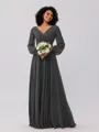 A-Line/Princess Chiffon Ruched V-neck Long Sleeves Floor-Length Bridesmaid Dresses
