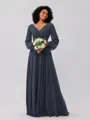A-Line/Princess Chiffon Ruched V-neck Long Sleeves Floor-Length Bridesmaid Dresses
