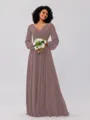A-Line/Princess Chiffon Ruched V-neck Long Sleeves Floor-Length Bridesmaid Dresses