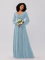 A-Line/Princess Chiffon Ruched V-neck Long Sleeves Floor-Length Bridesmaid Dresses