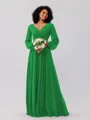 A-Line/Princess Chiffon Ruched V-neck Long Sleeves Floor-Length Bridesmaid Dresses