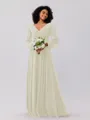 A-Line/Princess Chiffon Ruched V-neck Long Sleeves Floor-Length Bridesmaid Dresses