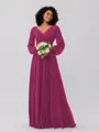 A-Line/Princess Chiffon Ruched V-neck Long Sleeves Floor-Length Bridesmaid Dresses