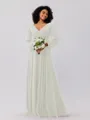 A-Line/Princess Chiffon Ruched V-neck Long Sleeves Floor-Length Bridesmaid Dresses