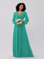 A-Line/Princess Chiffon Ruched V-neck Long Sleeves Floor-Length Bridesmaid Dresses