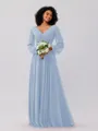 A-Line/Princess Chiffon Ruched V-neck Long Sleeves Floor-Length Bridesmaid Dresses