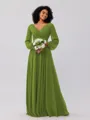A-Line/Princess Chiffon Ruched V-neck Long Sleeves Floor-Length Bridesmaid Dresses