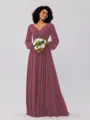 A-Line/Princess Chiffon Ruched V-neck Long Sleeves Floor-Length Bridesmaid Dresses