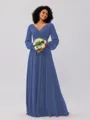 A-Line/Princess Chiffon Ruched V-neck Long Sleeves Floor-Length Bridesmaid Dresses