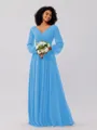A-Line/Princess Chiffon Ruched V-neck Long Sleeves Floor-Length Bridesmaid Dresses