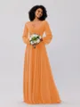 A-Line/Princess Chiffon Ruched V-neck Long Sleeves Floor-Length Bridesmaid Dresses