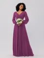 A-Line/Princess Chiffon Ruched V-neck Long Sleeves Floor-Length Bridesmaid Dresses