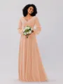 A-Line/Princess Chiffon Ruched V-neck Long Sleeves Floor-Length Bridesmaid Dresses