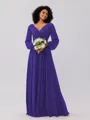 A-Line/Princess Chiffon Ruched V-neck Long Sleeves Floor-Length Bridesmaid Dresses