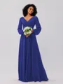 A-Line/Princess Chiffon Ruched V-neck Long Sleeves Floor-Length Bridesmaid Dresses