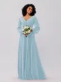 A-Line/Princess Chiffon Ruched V-neck Long Sleeves Floor-Length Bridesmaid Dresses